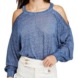Free‎ People Cold Shoulder Top Blue Boho Long Sleeve M